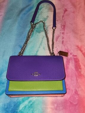 Coach Klare Colorblock Leather Crossbody Bag in Purple, Green & Blue